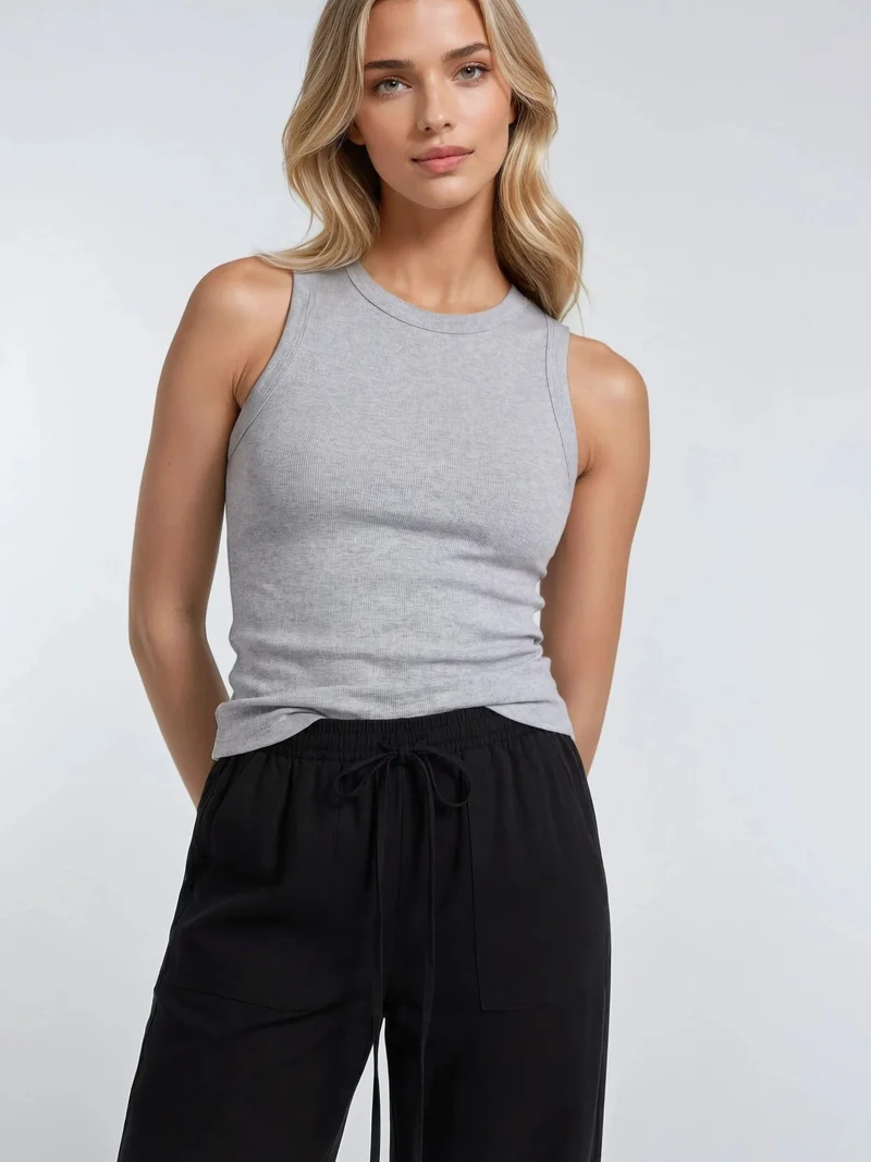 MixRay Black MIXRAY Mid Waist Straight Leg Cotton Pants with Tie Closure for Women | Best Price UAE